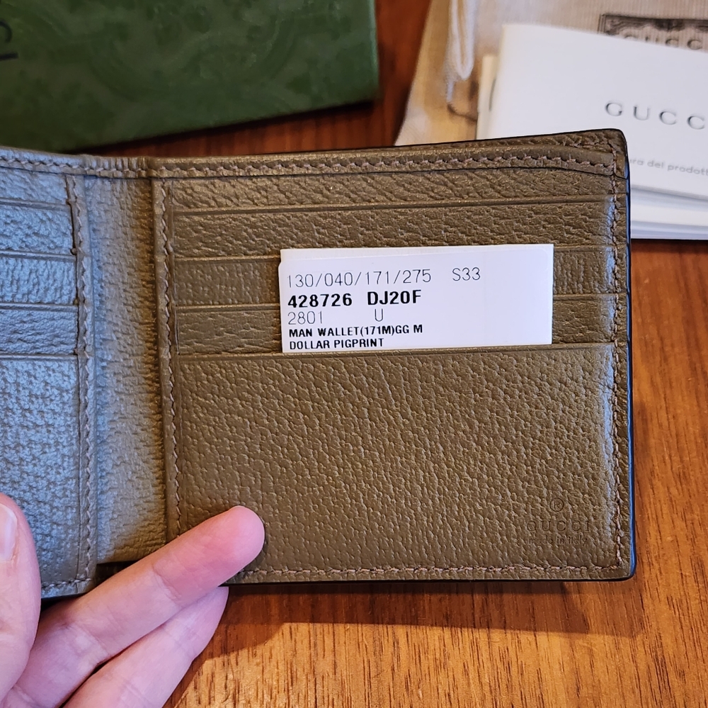 Brand New Gucci Men's Leather GG Logo Bi fold Wallet Green - Picture 7 of 11